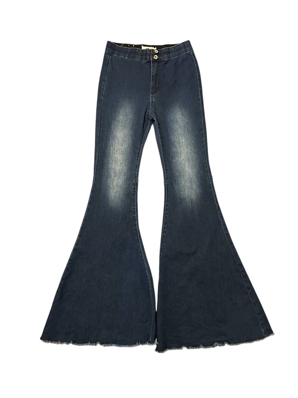 Umgee Jeans Wide Flare Leg High Rise Frayed Hem Stretch Bell Bottoms Size 5